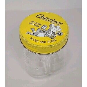 Vintage Osterizer Glass Mini-Blend Container Jar Blend and Store 8oz Yellow Lid